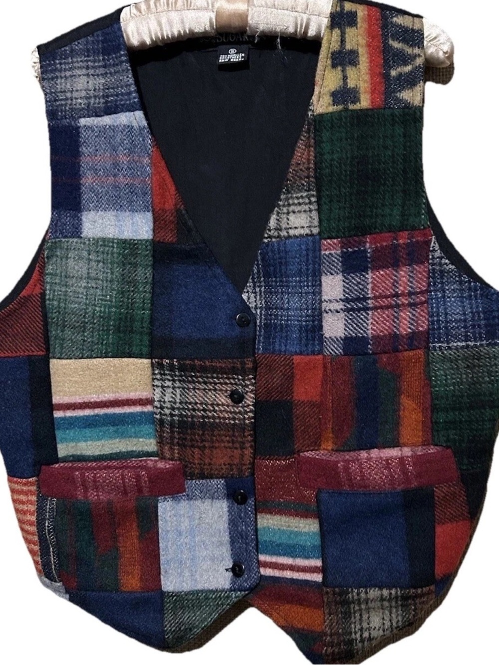 Sugar Brand Vest S Vintage Wool Blend Boho Patchwork Gorpcore Outdoor Unisex